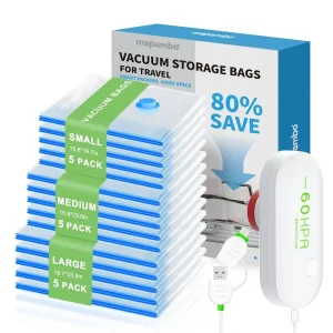 15 Pack Vacuum Storage Bags with 60000Pa USB Pump,