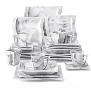 MALACASA FLORA 30PCS Marble Porcelain Dinnerware Set