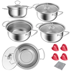 15-Piece Cookware Stainless Steel Set Suitable for Frying, Boiling, Stir-Frying,